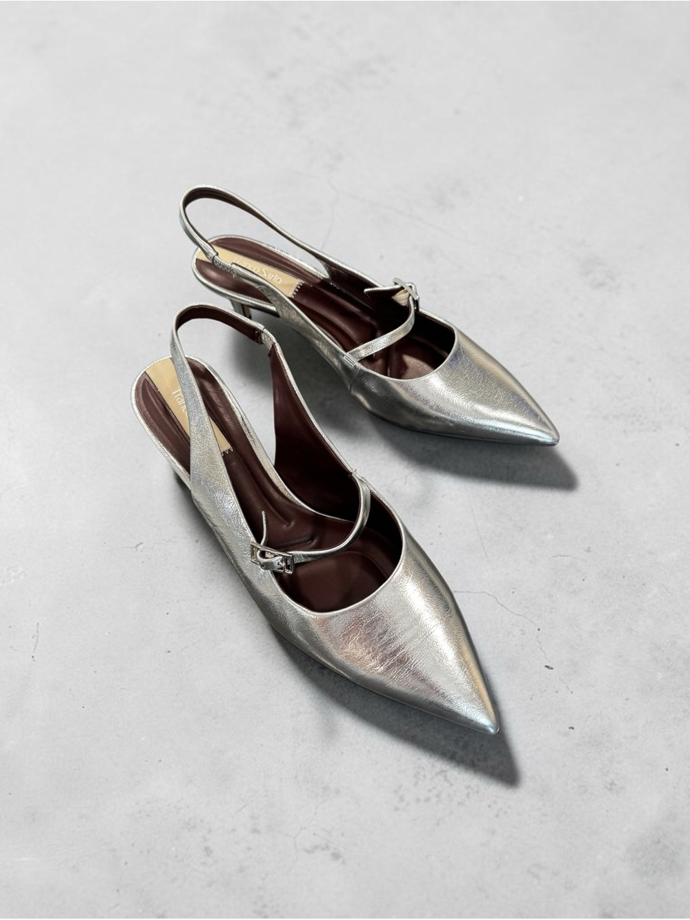 NWOT Franco Sarto Khloe Metallic Silver Pointed Slingback Heels
